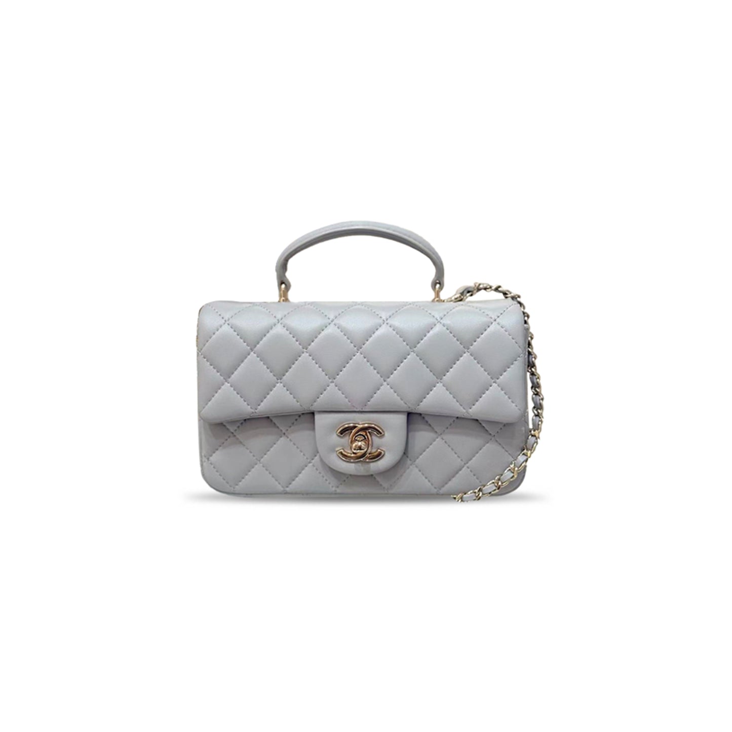 Ch**el mini rectangular flap with top handle lambskin light gold hardware (20*13*6cm)