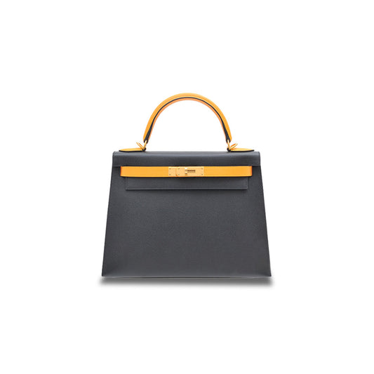 H**mes kelly 28 epsom pewter gray and sun yellow (28*22*10cm)