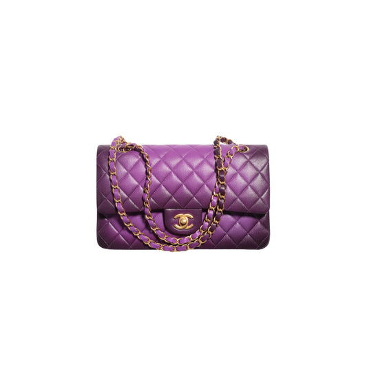 Ch*el mini bag with top handle, shiny lambskin & gold-tone metal (25.5*14*6.5cm)