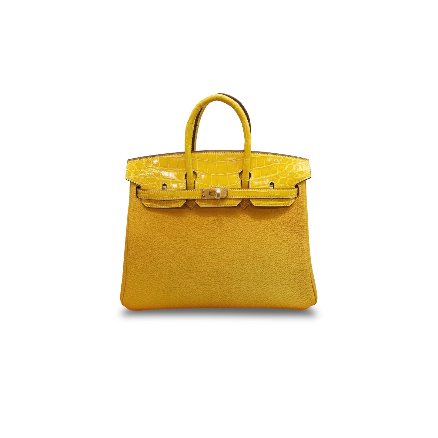 H**mes master birkin 25 crocodile and togo leather amber yellow gold buckle h076216ck53 (25*20*13cm)