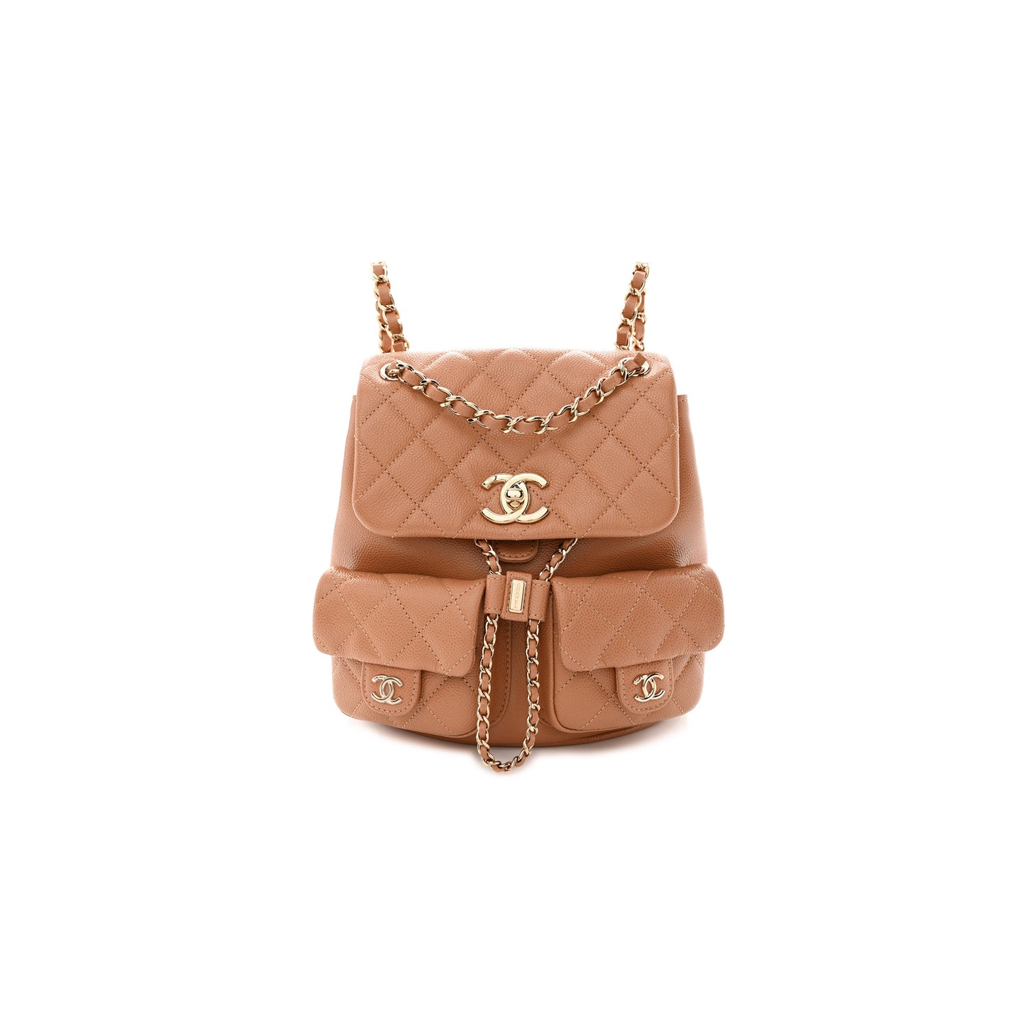Ch*el master shiny caviar quilted duma pockets drawstring backpack dark beige (20.5*20*11.5cm)