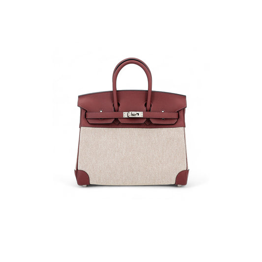 H**mes birkin 25 leather canvas silver buckle bag 6192171144 (25*20*13cm)