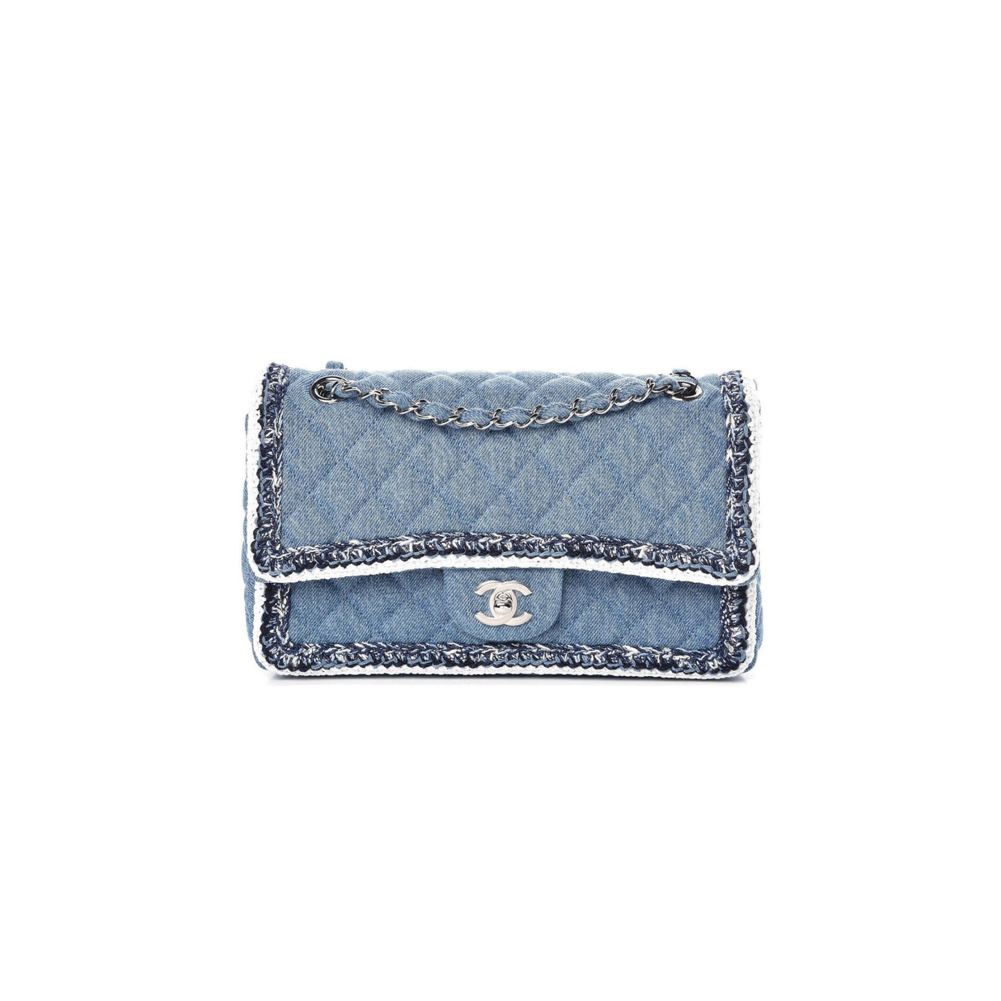 Ch*el denim braided medium flap bag light blue 362059 (25*15*7cm)