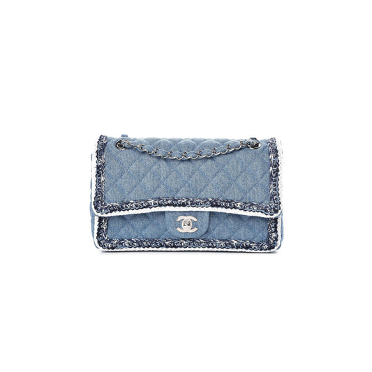 Ch*el denim braided medium flap bag light blue 362059 (25*15*7cm)