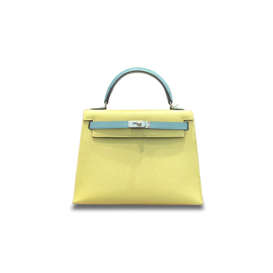 H**mes kelly 28 epsom chick yellow and macaron blue silver buckle (28*22*10cm)
