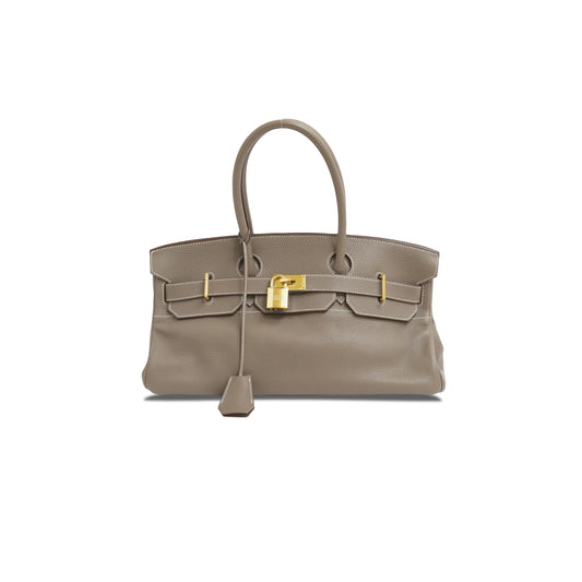 H**mes shoulder birkin 42 elephant grey gold buckle bag 26638809 (42*21*16cm)