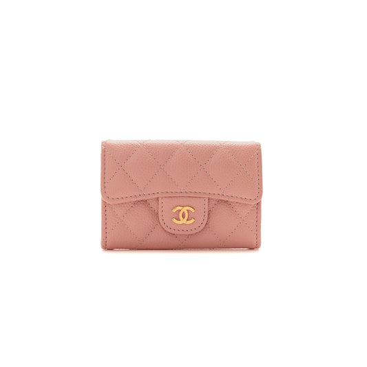 Ch*el caviar quilted flap card holder wallet light pink ap0214 (11.3*7.5*2.5cm)