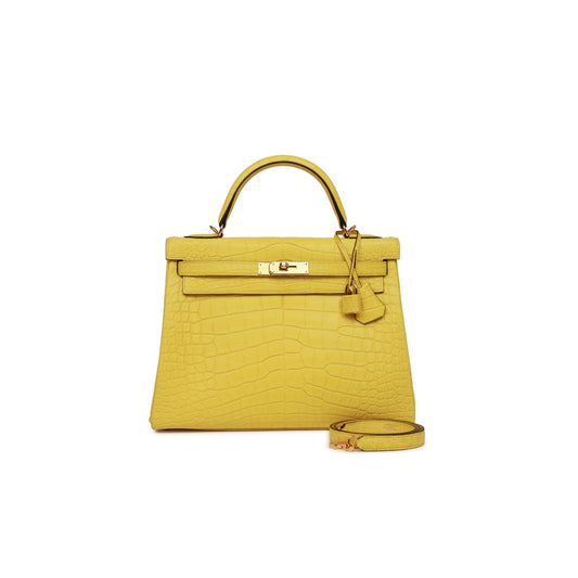 H**mes special order (hss) kelly retourne 32 mimosa matte alligator gold hardware (32.*23*10.5cm)