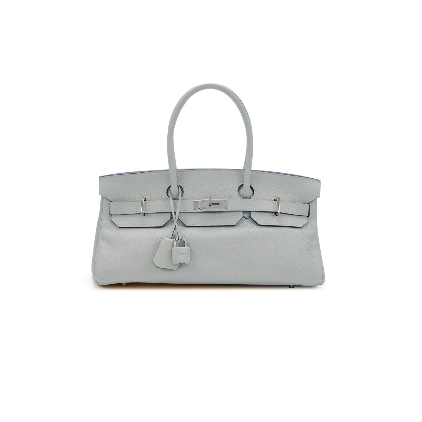 H**mes shoulder birkin 42 pearl grey silver buckle bag 78603232 (42*21*16cm)