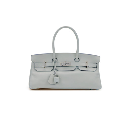 H**mes shoulder birkin 42 pearl grey silver buckle bag 78603232 (42*21*16cm)