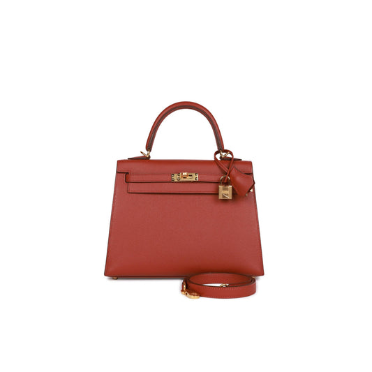 H**mes kelly sellier 25 rouge venetian epsom gold hardware (25*17*7cm)