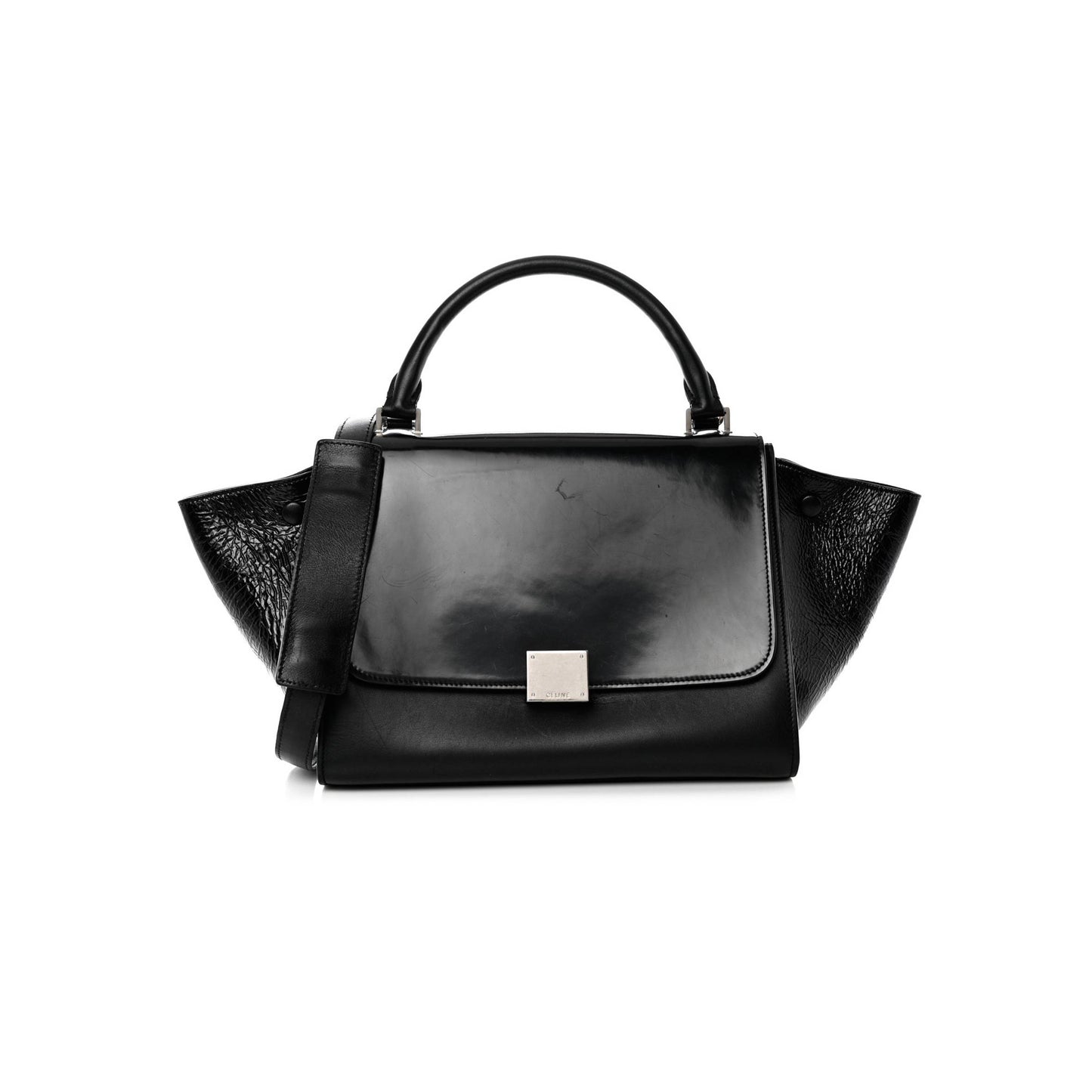 Ce**e shiny goatskin small trapeze black (27*23*17cm)