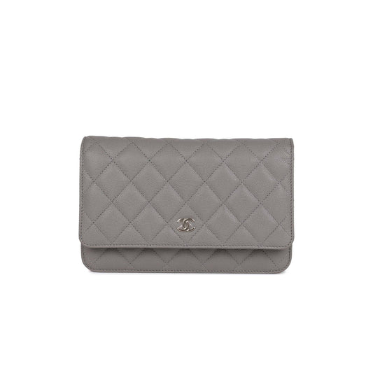 Ch*el wallet on chain woc grey caviar light gold hardware (19*13*4cm)