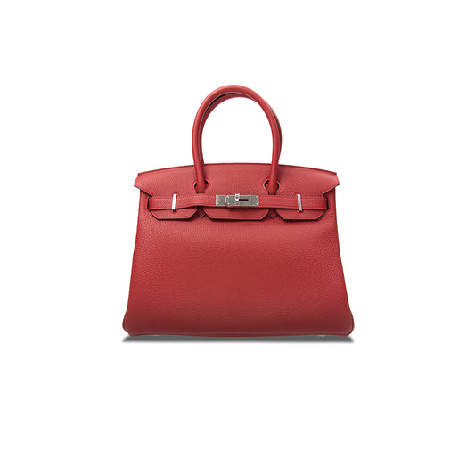 H**mes birkin 35 togo leather flag red silver buckle bag h028369ck05 (35*28*18cm)