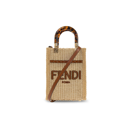 F**di sunshine mini straw & leather tote (18*13.5*5.5cm)