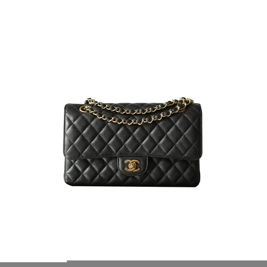 Ch*el master classic flap medium black all steel thick plated 24k buckle a01112 (25.5*15.5*6.5cm)