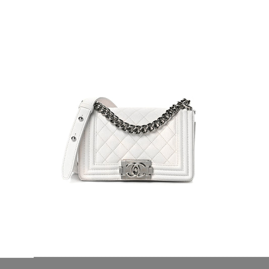Ch*el caviar quilted small boy flap white  (20*12*6cm)