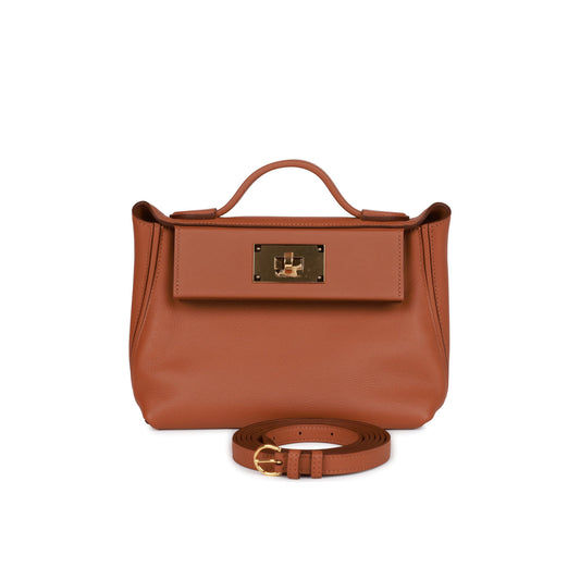 H**mes mini 2424 bag gold evercolor and swift gold hardware (23*16*11cm)