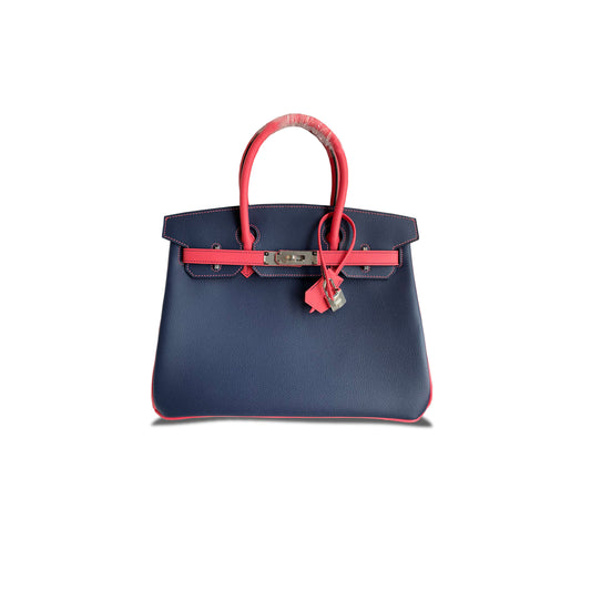 H**mes master birkin 30 epsom dark blue lipstick pink silver buckle 91314626193 (30*23*15cm)