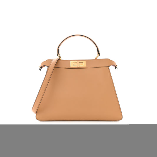 F**di vitello seta nappa ff striped embossed medium peekaboo i see u satchel miele scuro multicolor (33*25*13cm)