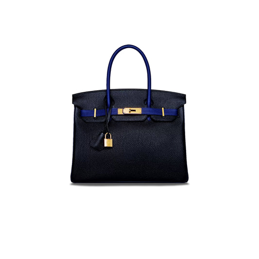 H**mes birkin 35 epsom midnight blue and electric blue with gold buckle bag h028369ck09 (35*28*18cm)
