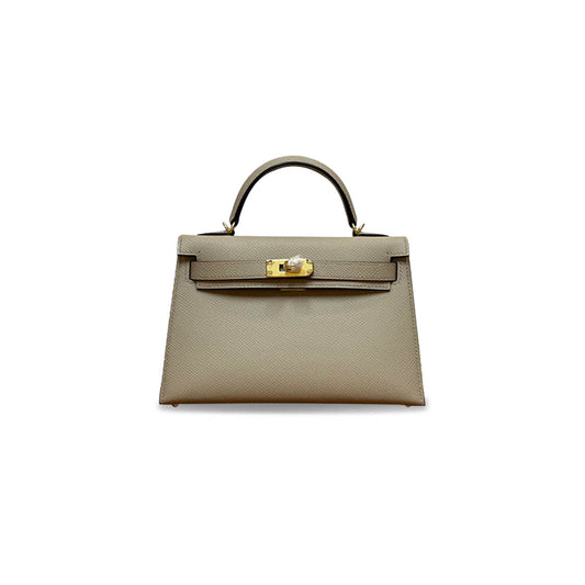 H**mes mini kelly ii epsom turtledove gray gold buckle (19*12*5.5cm)