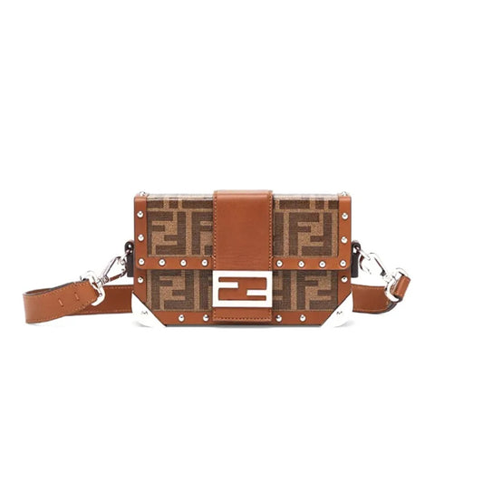 F**di baguette trunk bag zucca coated canvas mini brown 7va507a8v3f18at (19*11*4cm)
