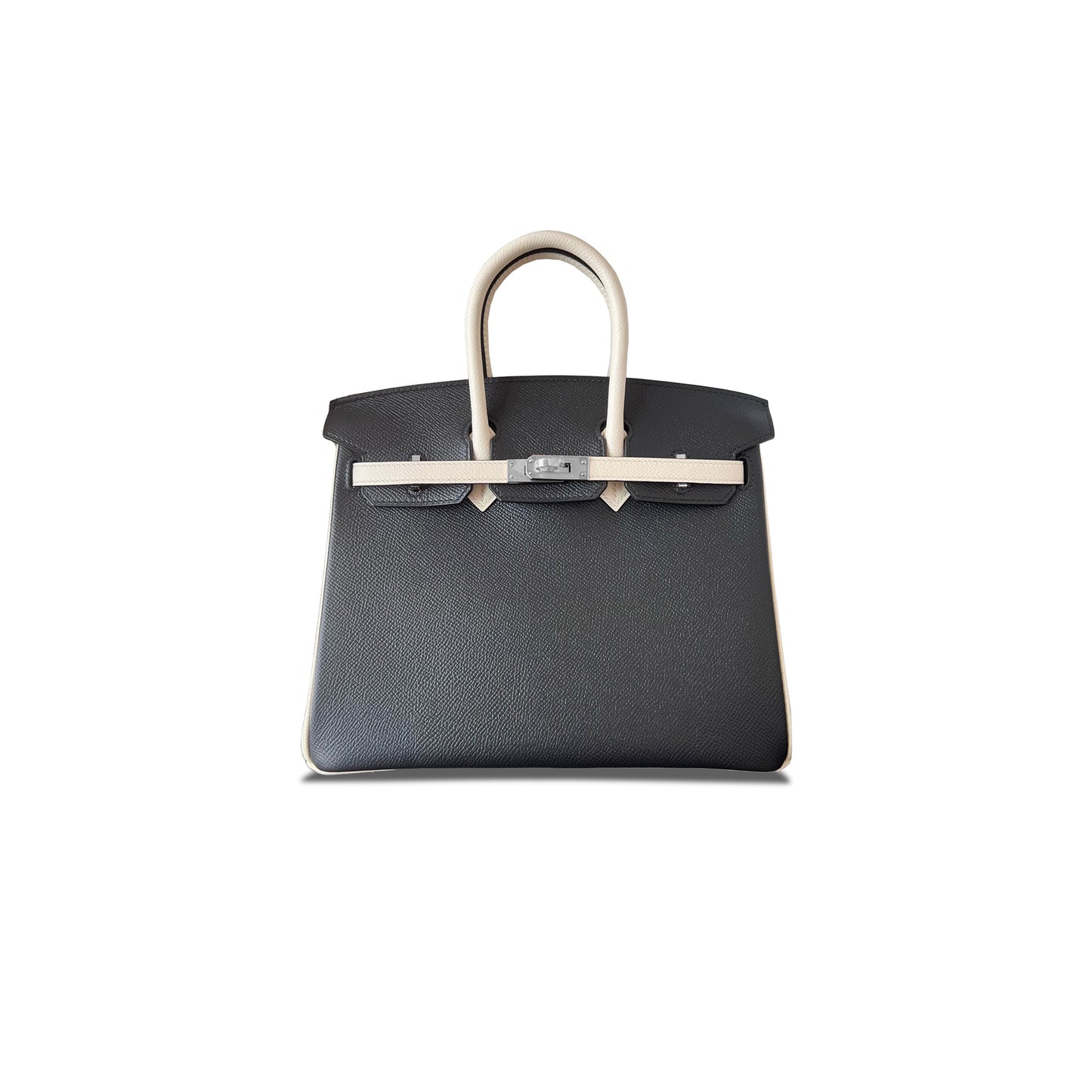 H**mes birkin 30 epsom black and milkshake white silver buckle bag h028369ck60 (30*23*15cm)