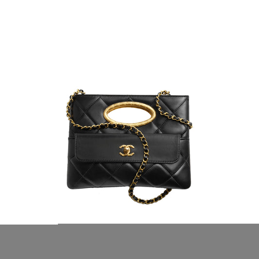 Ch*el master clutch lambskin & gold-tone metalblack as5038 (25*19*3cm)