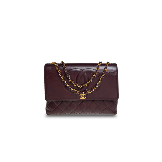 Ch*el burgundy quilted leather vintage cc classic flap bag ap2215 (33*23*11cm)