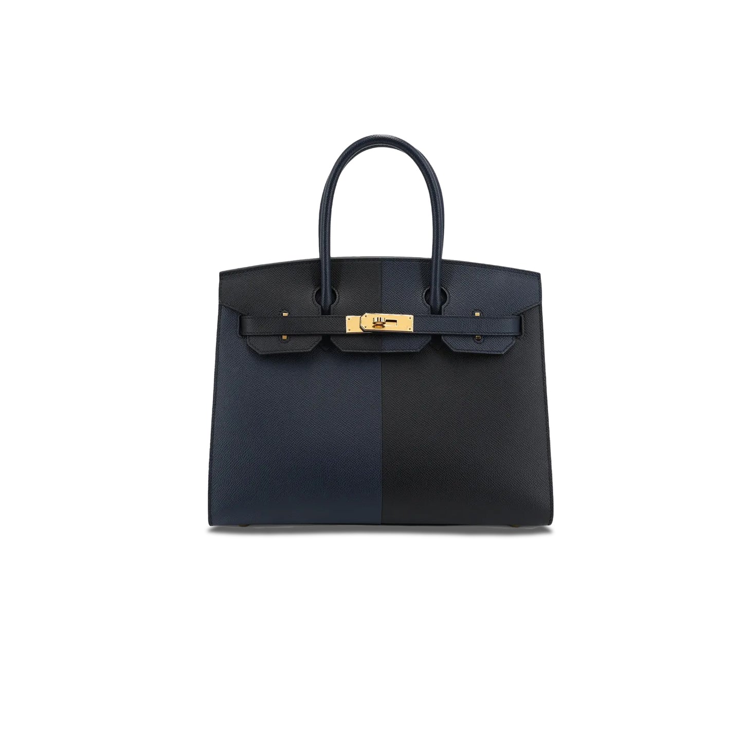 H**mes master birkin 25 epsom black and midnight blue with florida blue interior gold buckles h028367cc01 (25*18*13cm)
