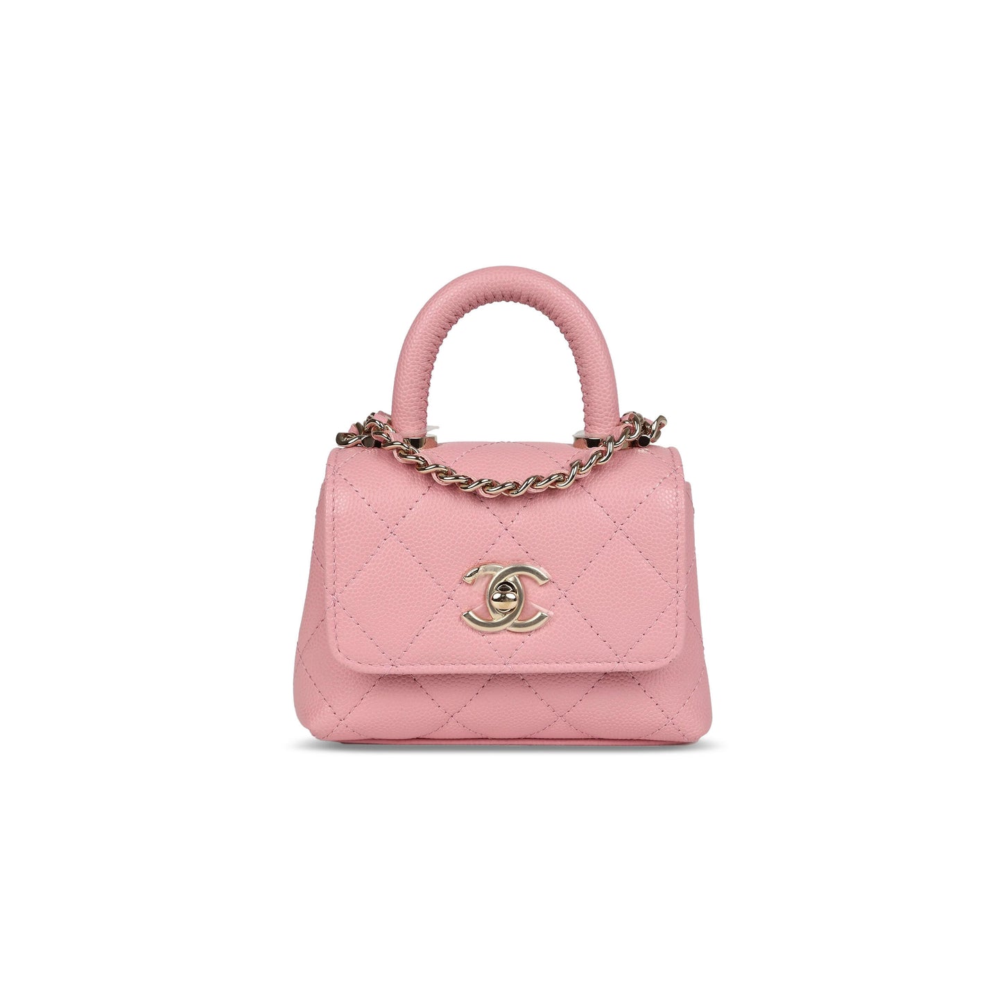 Ch**el master grained calfskin nano coco top handle flap bag light gold hardware pink ap4245 (11*9*5cm)