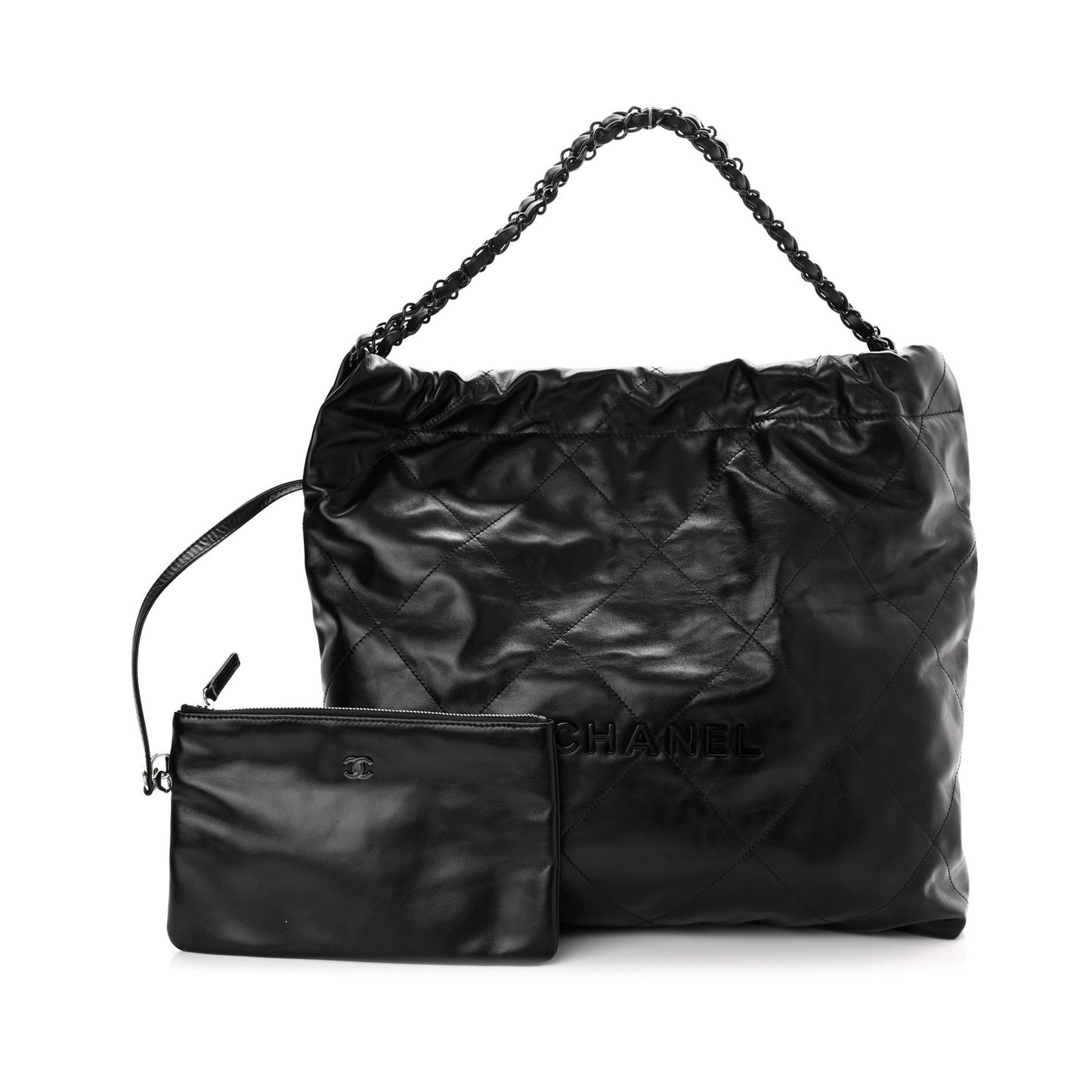 Ch*el shiny calfskin quilted Ch*el 22 so black black hardware (37*35*7cm)