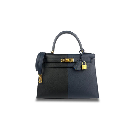 H**mes kelly 25 black blue epsom gold (25*17*7cm)