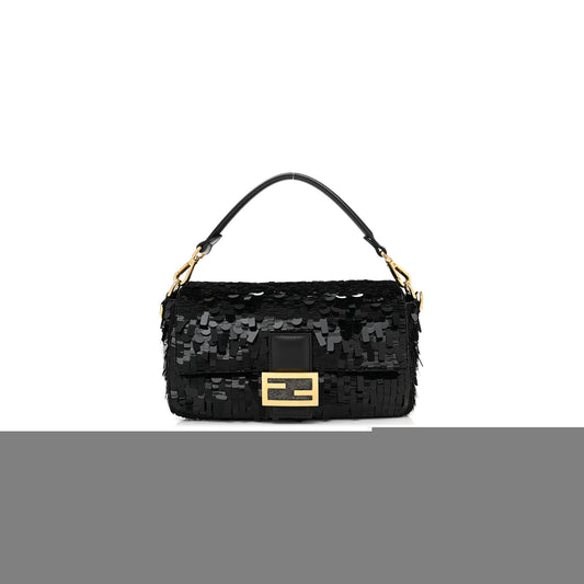 F**di sequin paillettes shiny nappa sex and the city baguette black (27*15*6cm)