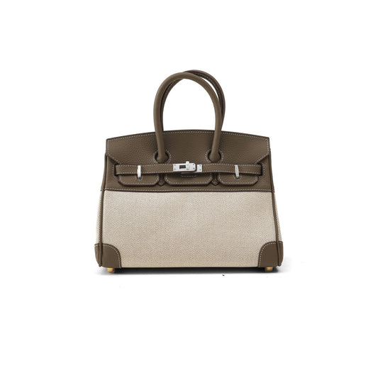H**mes birkin 35 toile taupe clemence leather bag 30013032 (35*24*18cm)