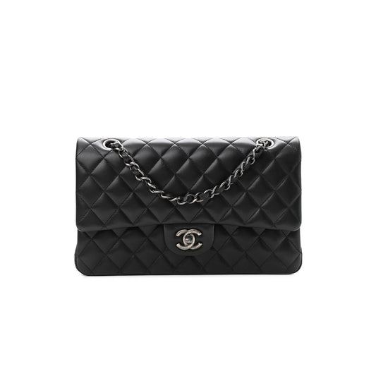 Ch*el lambskin quilted small double flap black silver hardware (25*15*6cm)