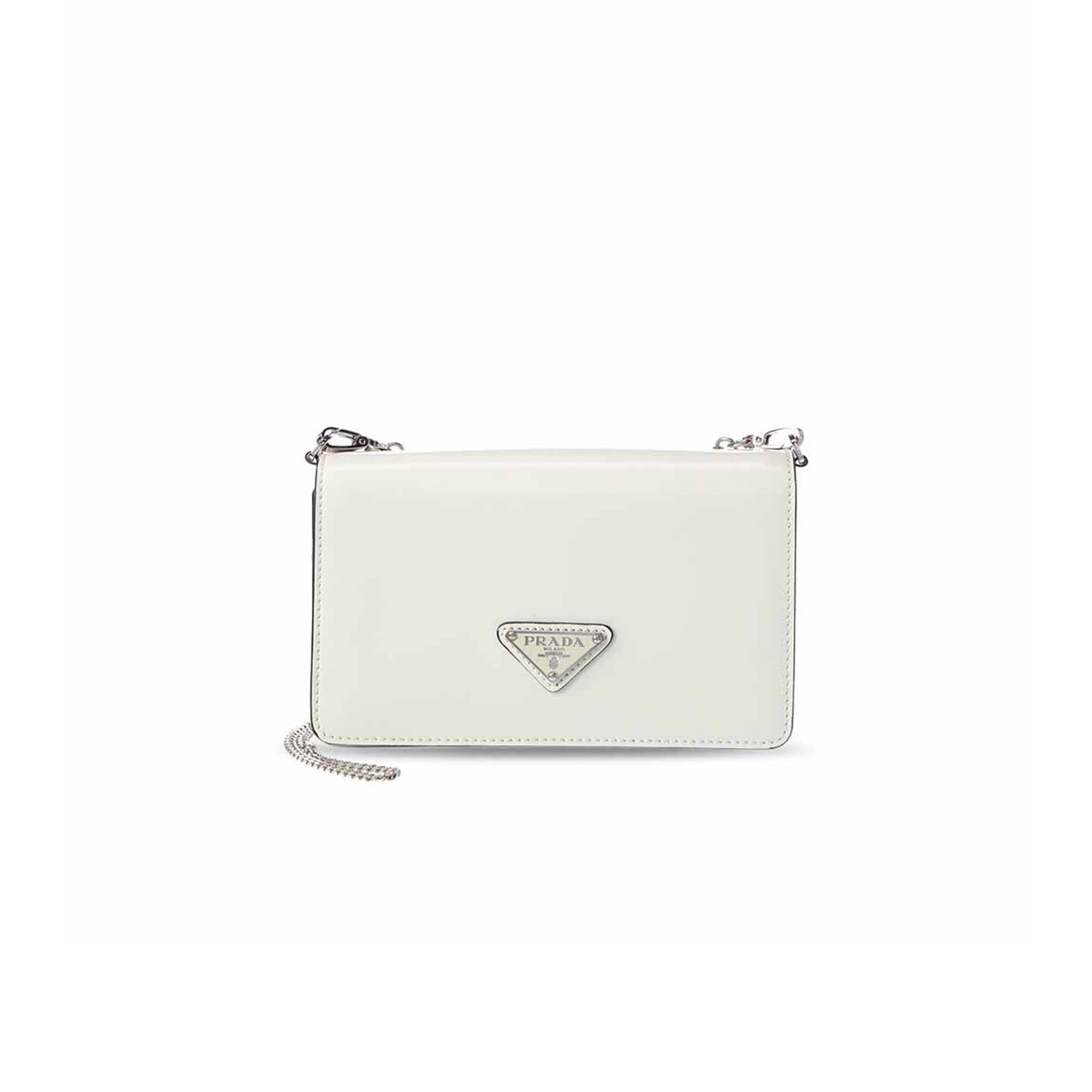 Pra*a logo leather wallet on chain in white 1bd307 (19*10.5*3.5cm)