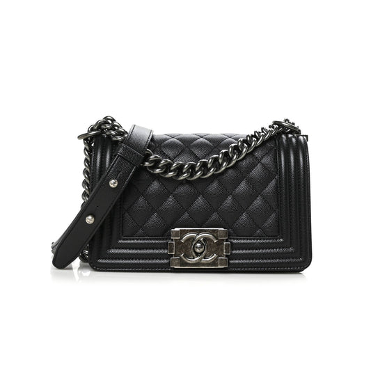 Ch*el caviar quilted small boy flap black silver hardware (19.7*12.1*7.6cm)