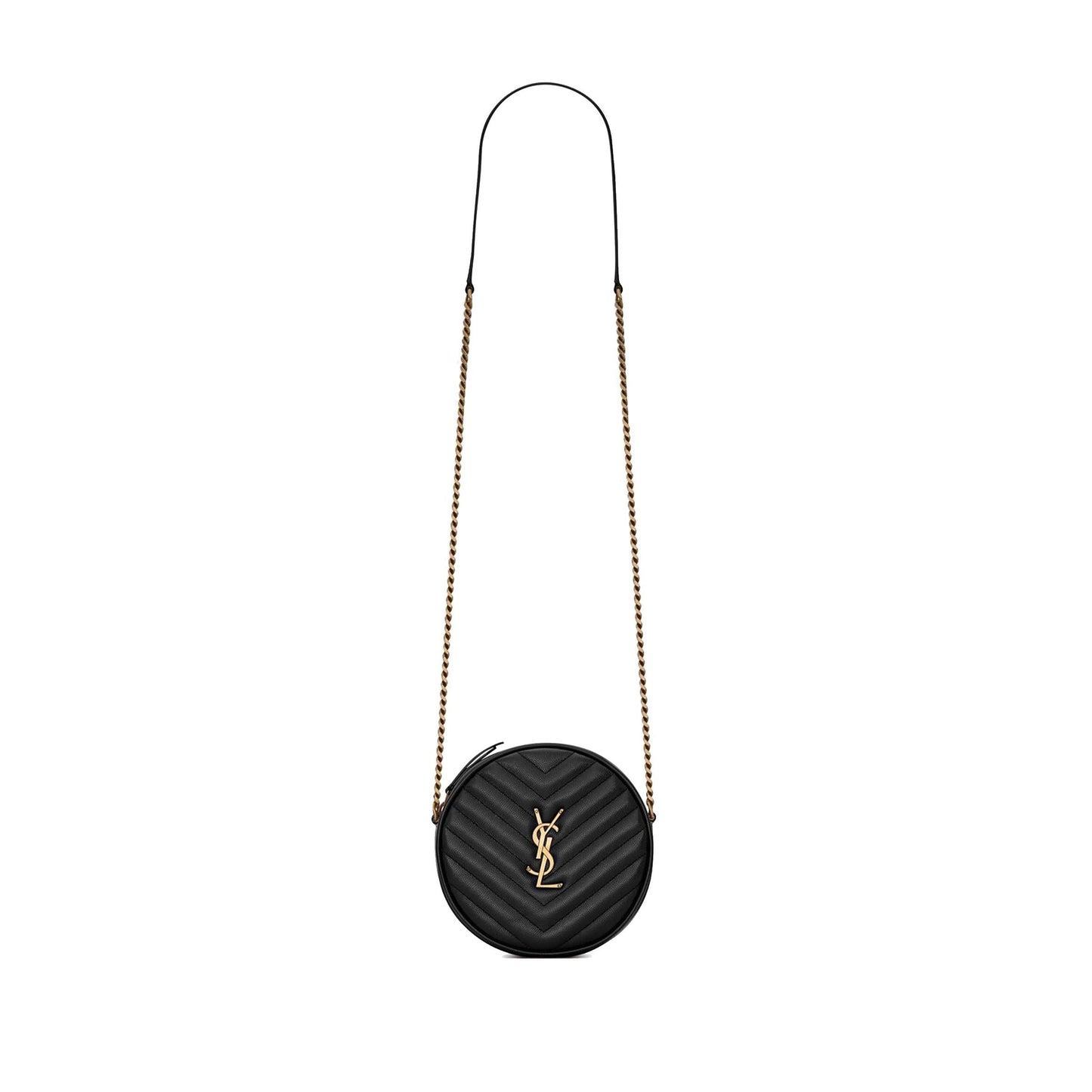Y*L vinyle round camera bag in chevron-quilted grain de poudre embossed leather 6104361gf071000 (17*17*5.5cm)