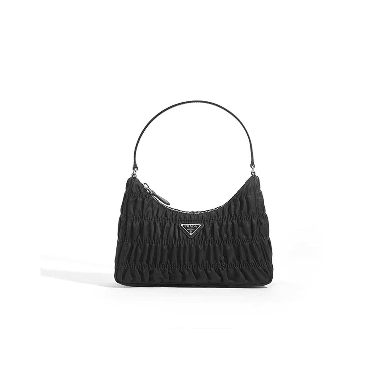 Pra*a re-edition 2000 hobo bag in ruched black nylon 1ne204 (22*13*6cm)