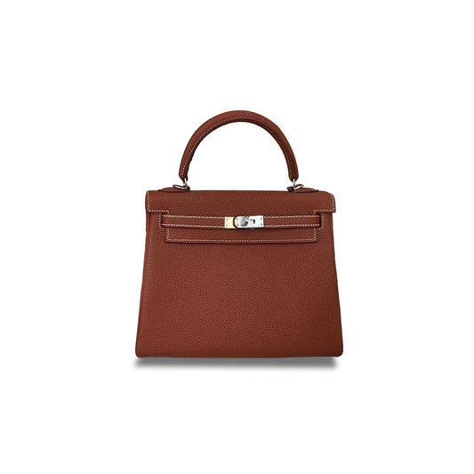 H**mes kelly 25 togo maple leaf brown silver buckle (25*17*7cm)
