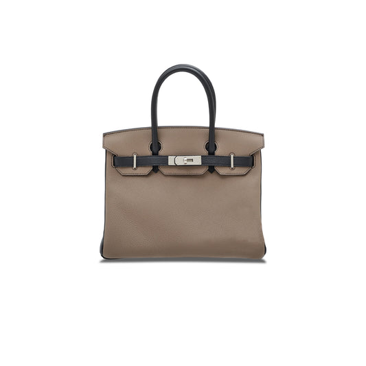 H**mes birkin 30 epsom elephant grey and black silver buckle bag h028369ck62 (30*23*15cm)