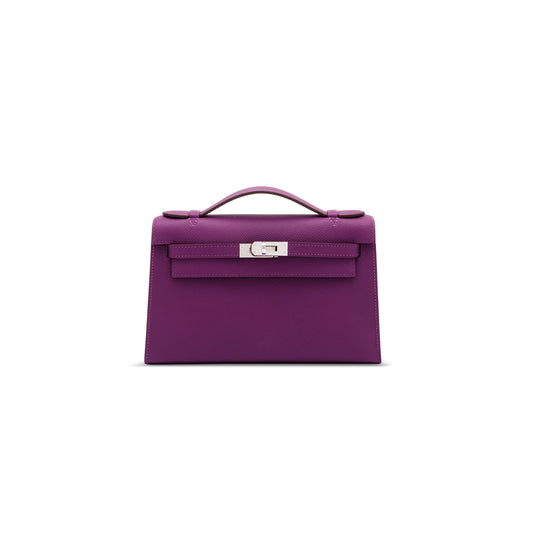 H**mes an anÉmone epsom leather kelly pochette with palladium hardware (22*14*7cm)
