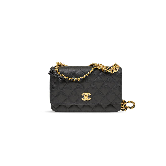 Ch*el lychee peel cc turnlock wallet on chain woc black ap3910 (20*12.5*4cm)