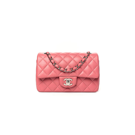 Ch*el lambskin quilted mini rectangular flap pink a01116 (20*13*6cm)