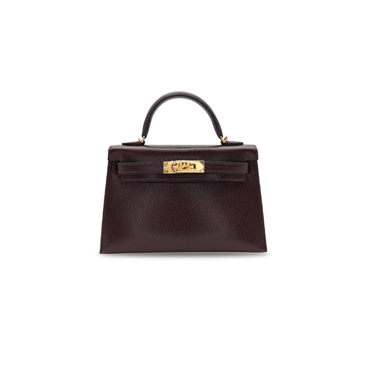 H**mes master kelly ii sellier mini rouge sellier chevre leather gold hardware (19*12*5.5cm)