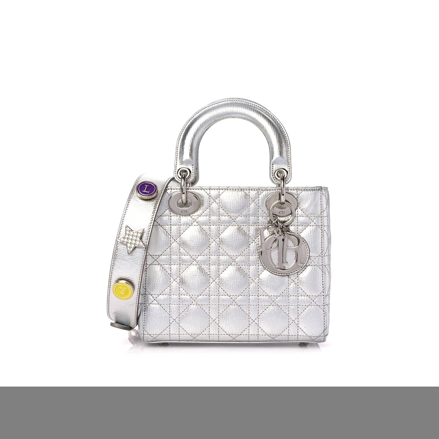 D*or metallic grained calfskin cannage small my lady D*or silver (20*18*8.3cm)