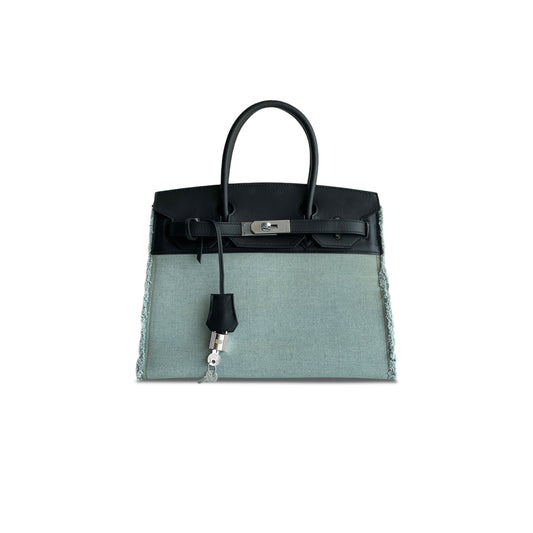 H**mes master birkin 30 swift leather and denim silver buckle h082686ck13 (30*23*15cm)