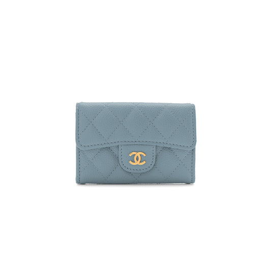 Ch*el caviar quilted flap card holder wallet light blue ap0214 (11.3*7.5*2.5cm)